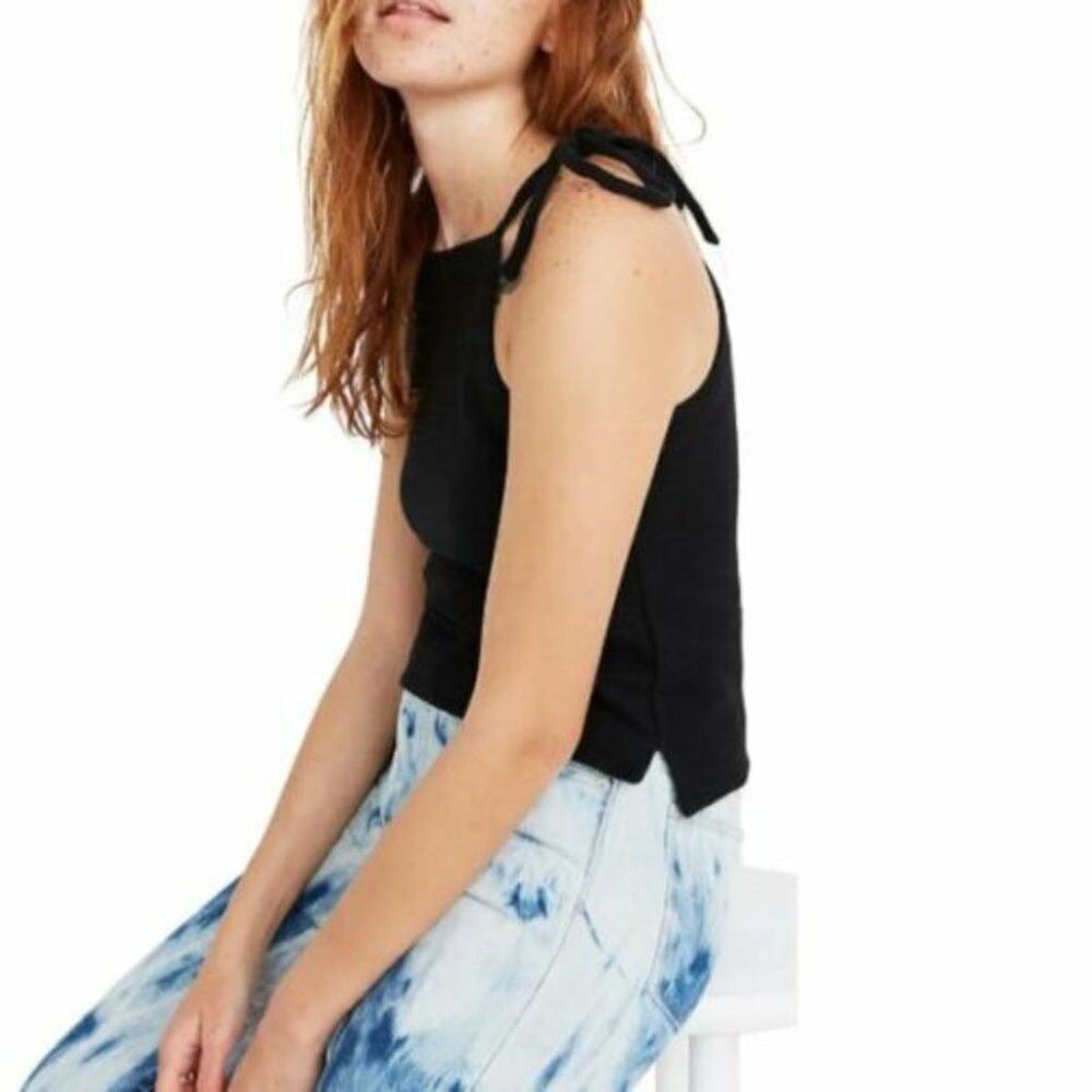 MADEWELL Texture and Thread Tie Shoulder Women True Black Tank Top XXL Brand New